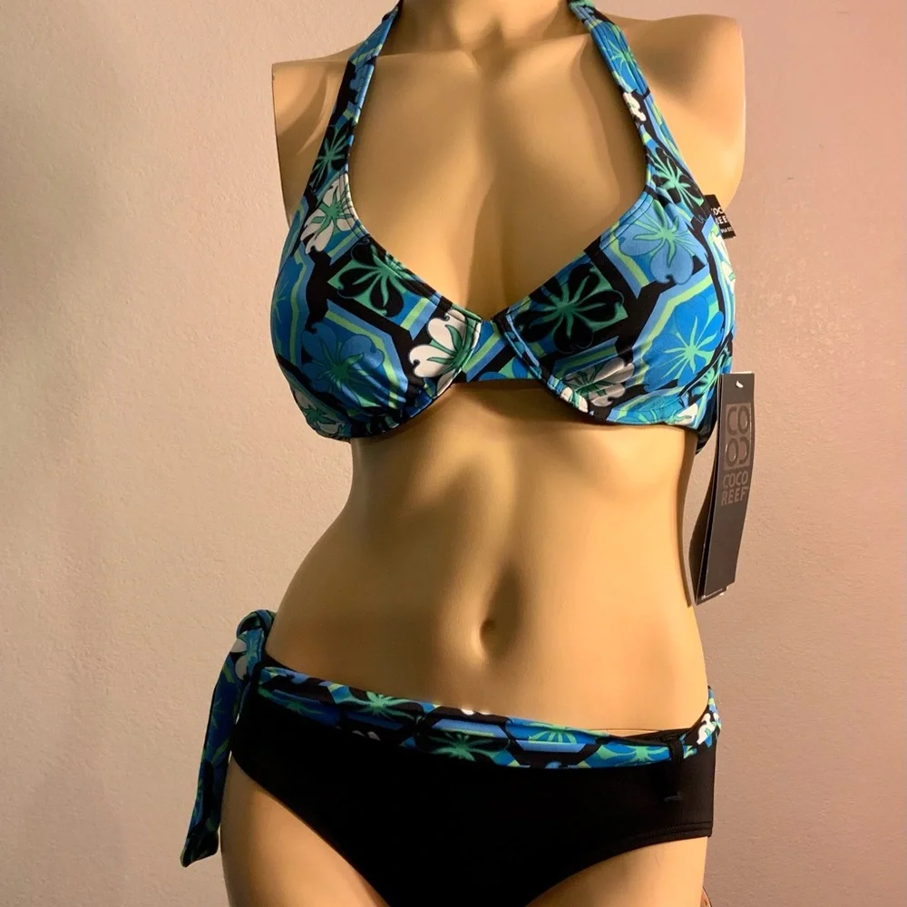 Coco Reef Indigo Rock retro floral bikini sets underwire bra L M 32-34C 36-38C - Picture 2 of 3